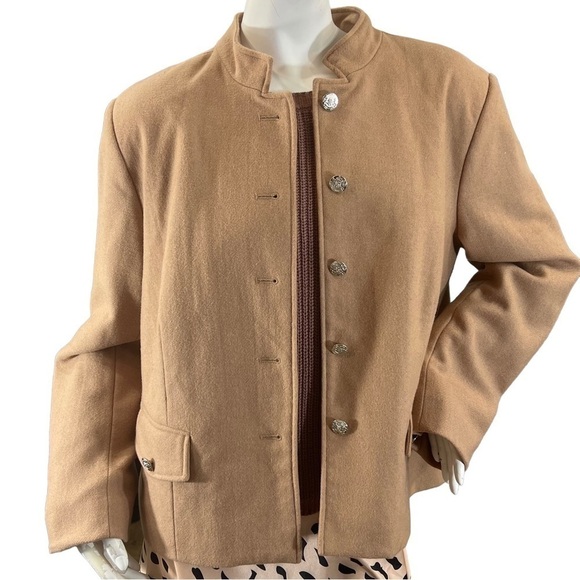 MARK reed light brown / tan wool button up lined jacket women’s size 14 petite - Picture 1 of 13